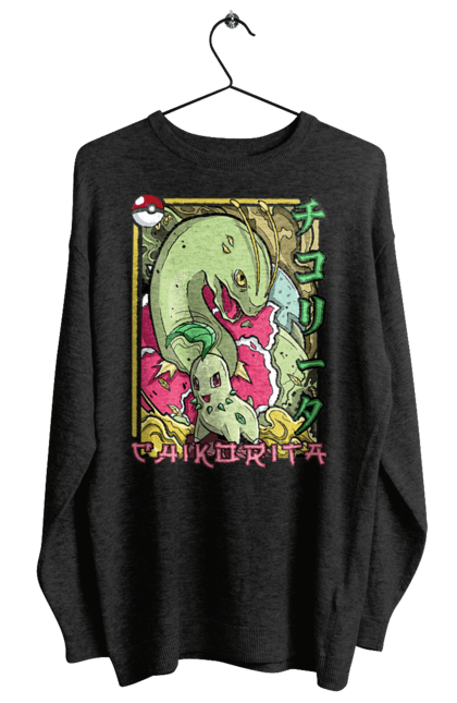 Women's sweatshirt with prints Pokemon Chikorita. Anime, chikorita, games, nintendo, pokemon, pokemon go. 2070702