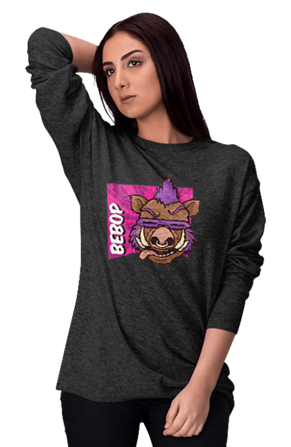 Women's sweatshirt with prints Teenage Mutant Ninja Turtles Bebop. Animated series, bebop, comic, ninja, ninja turtles, villain. 2070702