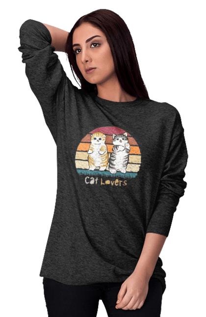 Women's sweatshirt with prints Cat Lovers. Animal, animal lover, cat, cat lover, cat lover gift, cat lovers, cats, cute, kitten. 2070702