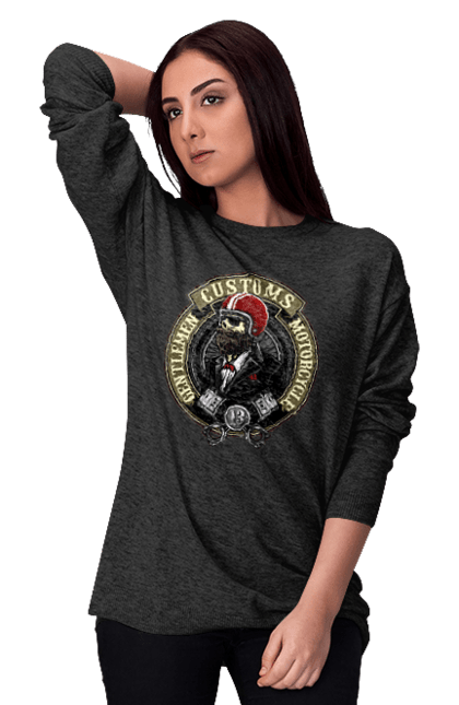 Світшот жіночий з принтом "джентльменський мотоцикл". Джентельмен, джентльмен, мотоцикл, череп, шолом. 2070702