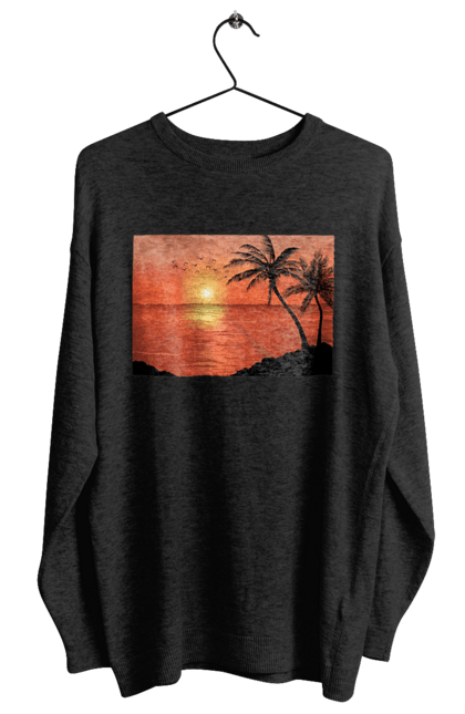 Світшот жіночий з принтом "Захід Пальми Море". Берег, захід, море, пальми. 2070702