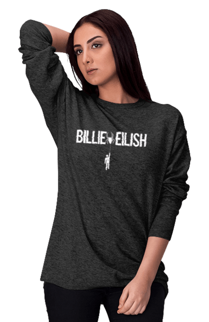 Світшот жіночий з принтом "Біллі Айліш". Біллі айліш, логотип біллі айліш, принт біллі айліш, співачка біллі айліш. CustomPrint.market