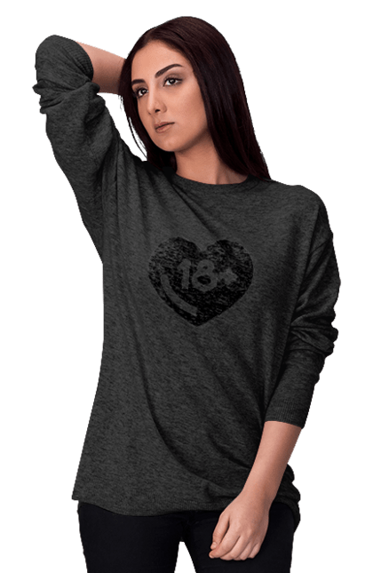 Women`s sweatshirt with prints 18+. 18+, black, heart, prohibition, sex. 2070702