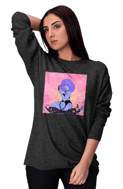 Світшот жіночий з принтом "Фіолетова Дівчина Фото У Дзеркалі". Білизна, дзеркало, фото. 2070702