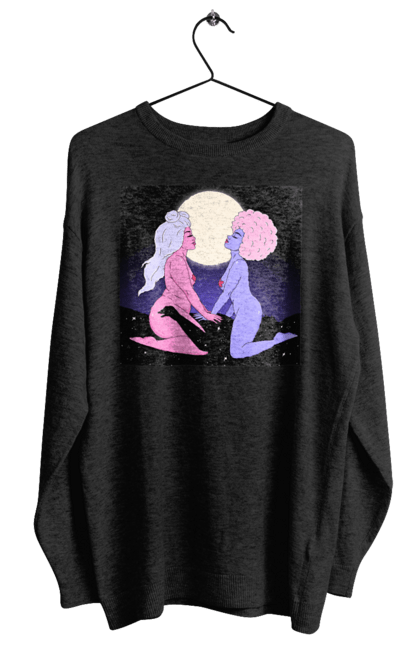 Світшот жіночий з принтом "Дві Інопланетянки І Місяць". Дівчата, зверху, інопланетянки. 2070702