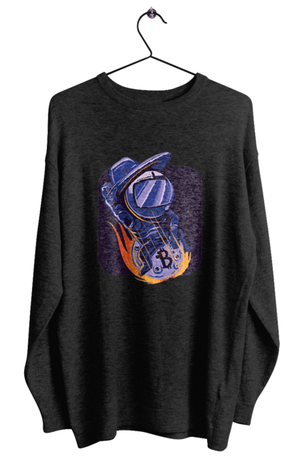 Світшот жіночий з принтом "Космо біткоїн". Биткоин, бінарний, біткоїн, біткойн, валюта, гроші, крипто, програміст, хакер. 2070702