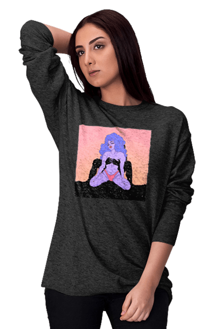 Світшот жіночий з принтом "Фіолетова Дівчина В Трусиках". Інопланетянка, у трусах. 2070702