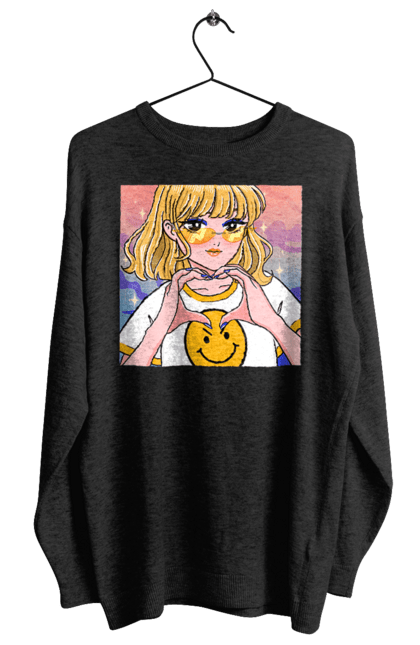 Світшот жіночий з принтом "Жовта Дівчинка". Аніме, дівчинка, смайл. 2070702