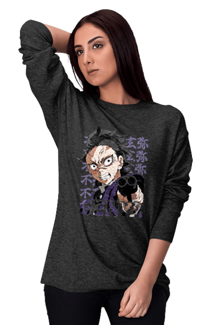 Women's sweatshirt with prints Demon Slayer Genya Shinazugawa. Anime, demon slayer, genya, genya shinazugawa, kimetsu no yaiba, manga, аниме, истребитель демонов, манга. 2070702