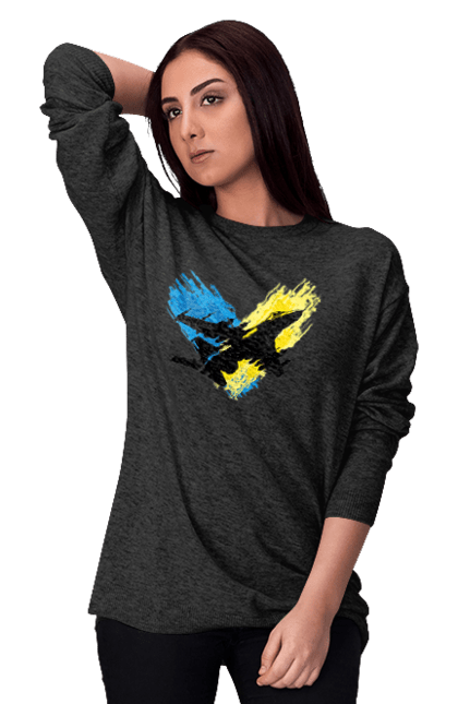 Світшот жіночий з принтом "Літак F 16". З прапором, зсу, літак, літак f16, патріотична, прапор, ф16. 2070702