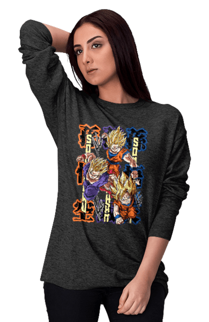 Women's sweatshirt with prints Dragon Ball. Anime, dragon ball, goku, manga, tv series, vegeta. 2070702