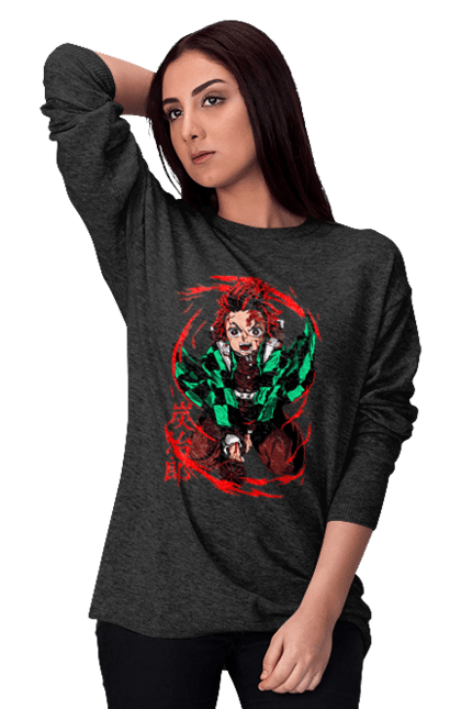 Women's sweatshirt with prints Demon Slayer Tanjiro. Anime, demon slayer, kamado tanjiro, manga, tanjiro. 2070702