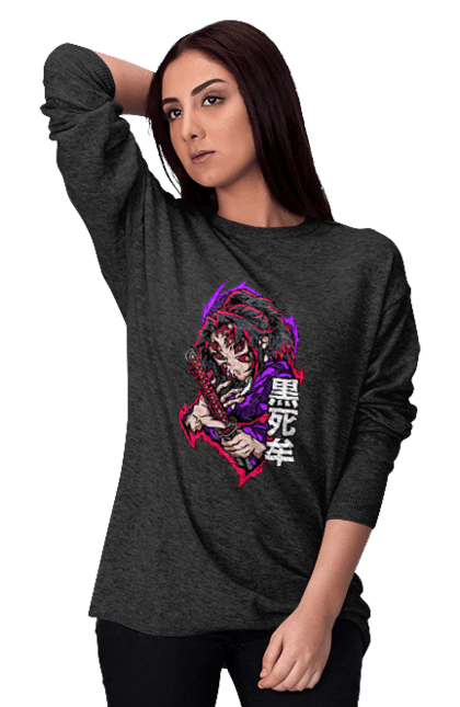 Women's sweatshirt with prints Demon Slayer Kokushibo. Anime, demon slayer, eternal paradise faith, kimetsu no yaiba, kokushibo, manga, nezuko, twelve kizuki, upper rank six. 2070702