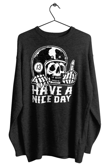 Світшот жіночий з принтом "Гарного дня". Байкерська, гарного дня, з черепом, тринадцять, фак, череп. 2070702