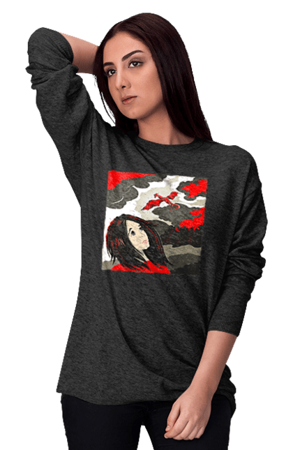 Women's sweatshirt with prints Girl and dragon. Dragon, fantasy, romance, young woman. 2070702