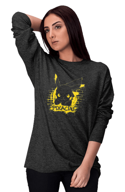 Women's sweatshirt with prints Pikachu. Anime, game, manga, nintendo, pikachu, pokemon. 2070702