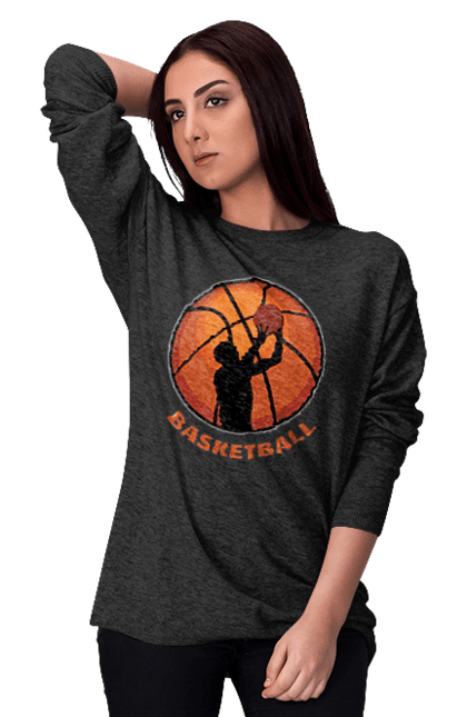Світшот жіночий з принтом "Гра Баскетбол". Баскетбол, баскетболіст, гра баскетбо, фаворит. aslan