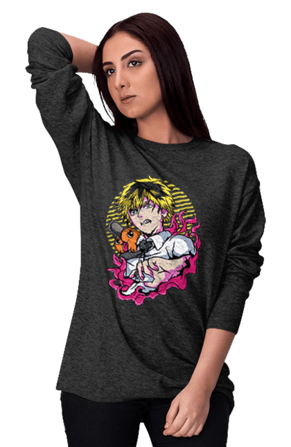 Women's sweatshirt with prints Chainsaw Man. Anime, chainsaw man, demon, denji, manga, pochita, shonen. 2070702