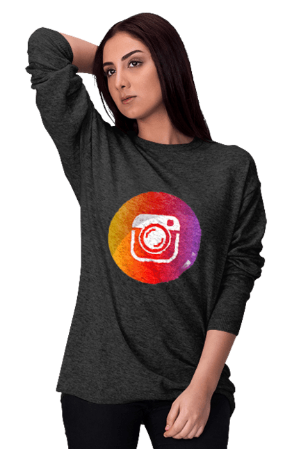 Світшот жіночий з принтом "Instagram". Cool, gram, insta, instagram, orange, popular, red. CustomPrint.market