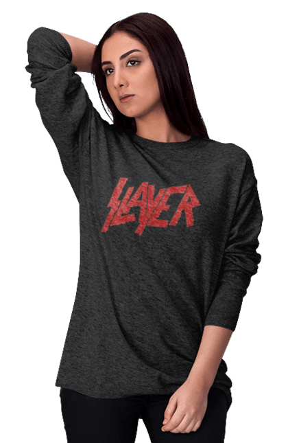 Women's sweatshirt with prints Slayer. Groove metal, group, metal band, music, nu metal, scull, slayer, speed metal, thrash metal. 2070702