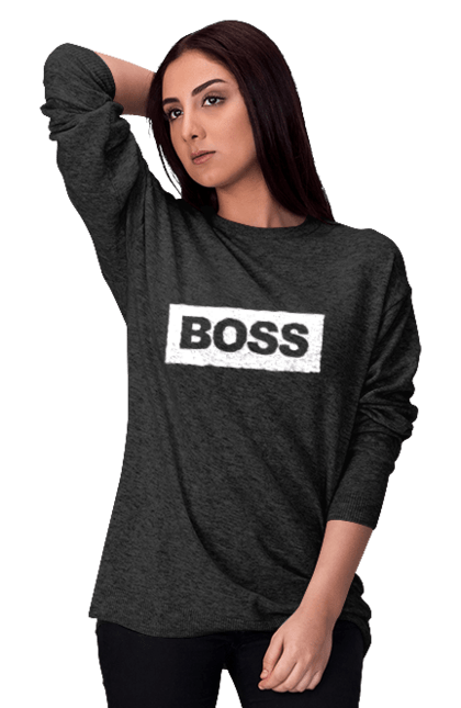 Світшот жіночий з принтом "Boss". Босс, головний, господар, директор, шеф. CustomPrint.market