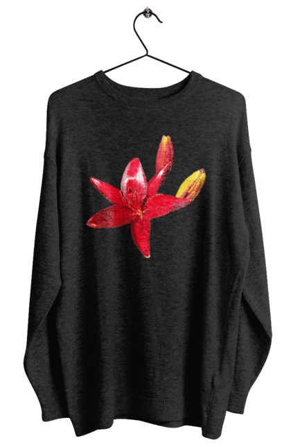 Світшот жіночий з принтом "Червона лілія". Бутон, квітка, колір, лілія, природа, сонячний, червона квітка, червона лілія, червоний, яскравий. 2070702