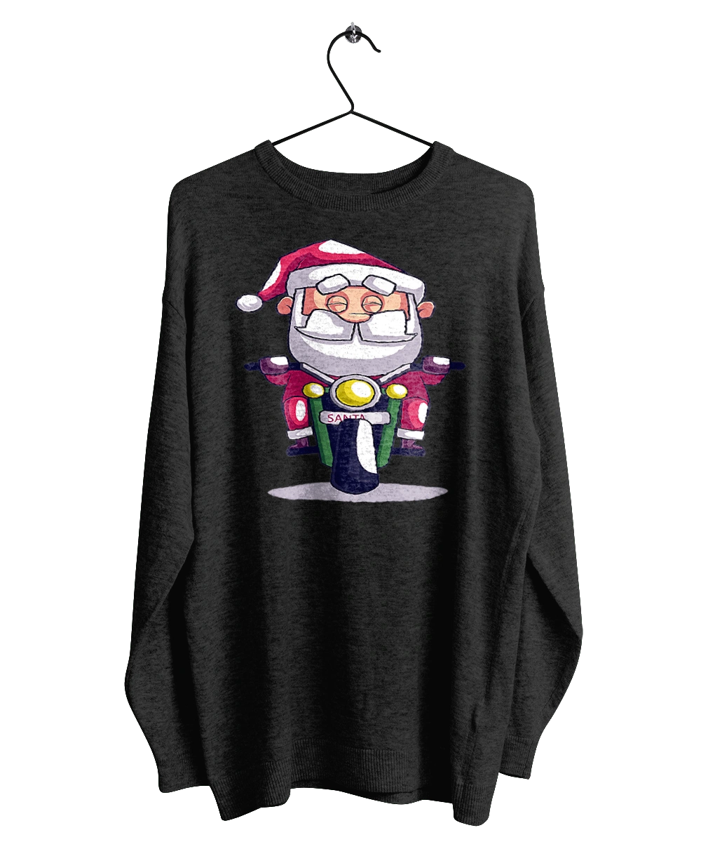 Happy Santa on a motorcycle