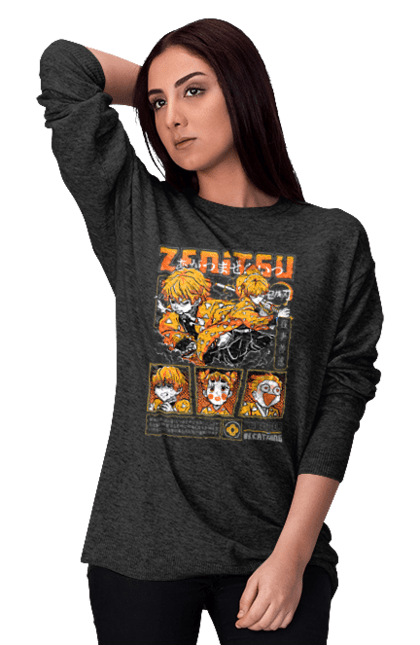 Women's sweatshirt with prints Demon Slayer Zenitsu. Anime, demon slayer, kimetsu no yaiba, manga, serial, zenitsu, zenitsu agatsuma. 2070702