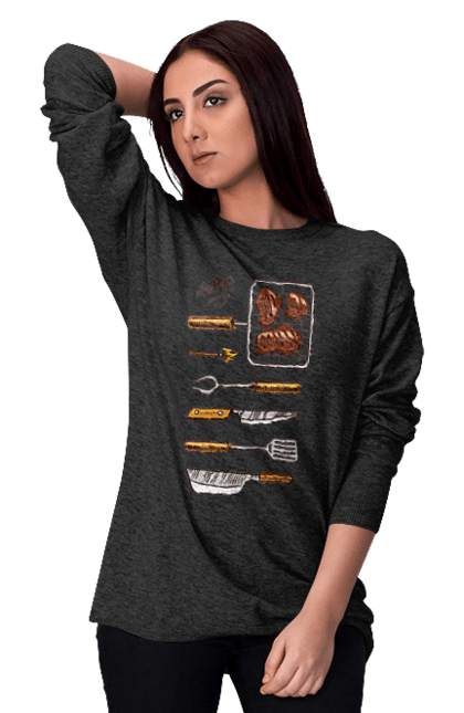 Women`s sweatshirt with prints Barbecue Party. B-b-q, fry, meat. 2070702