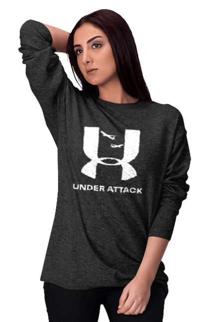 Світшот жіночий з принтом "Under Attack white". Андер армор, бренди, гумор, приколи, прикольні, ундер армор. 2070702