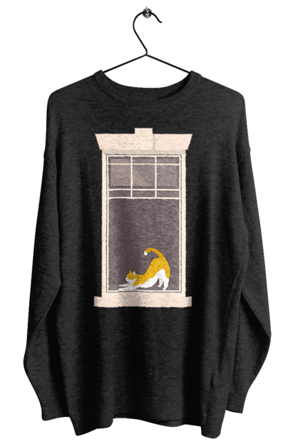 Світшот жіночий з принтом "Кіт В Вікні". Вікно, кіт, потягушки, рудий. 2070702