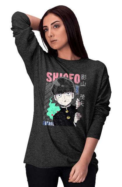 Women's sweatshirt with prints Mob Psycho 100. Anime, manga, mob, mob psycho 100, shigeo kageyama. 2070702