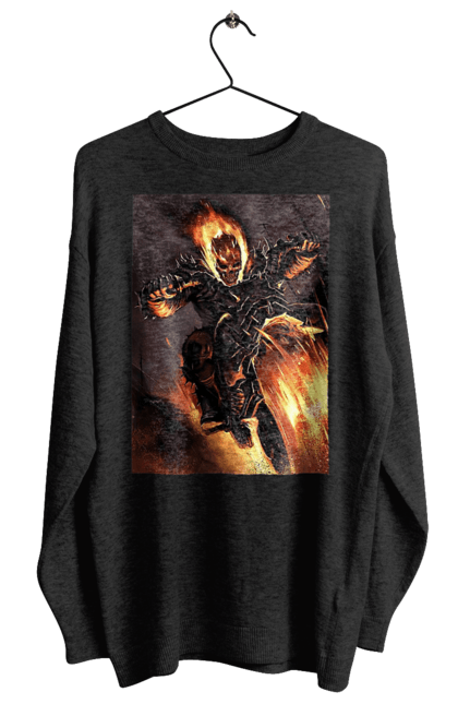 Світшот жіночий з принтом "Пекельний Гонщик". Вогонь, мотоцикл, пекельний гонщик, скелет, чоппер. 2070702