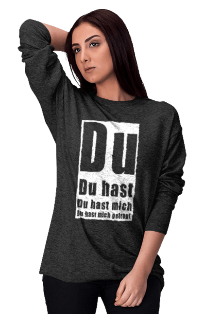 Світшот жіночий з принтом "Рамштайн Du Hast". Du hast, група, індастріал метал, концерт, ліндеманн, музика, німеччина, панк, пісня, рамштайн, рок, слова, текст, тілль. ART принт на футболках
