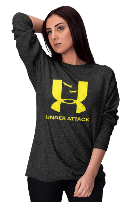 Світшот жіночий з принтом "Under Attack yellow". Андер армор, бренди, гумор, приколи, прикольні, ундер армор. 2070702