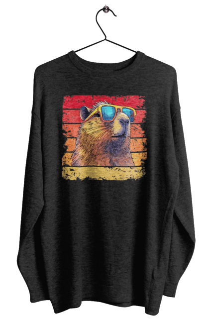 Women's sweatshirt with prints Capybara. Animal, capybara, glasses, rodent. 2070702