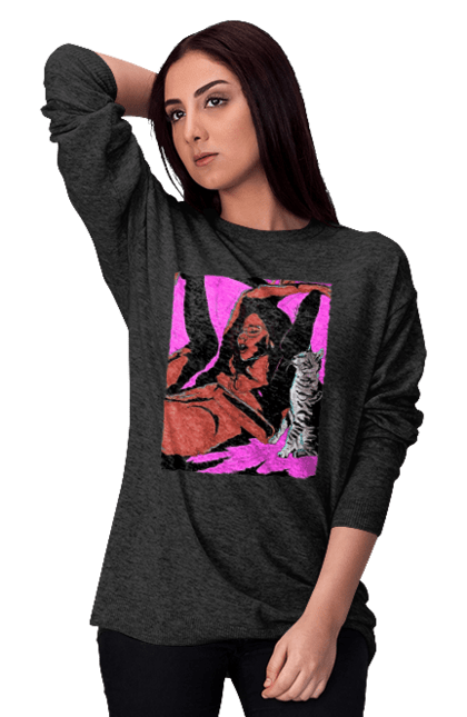 Світшот жіночий з принтом "Дівчина Отримує Задоволення". Гола, задоволення, кішка, пристрасть. 2070702