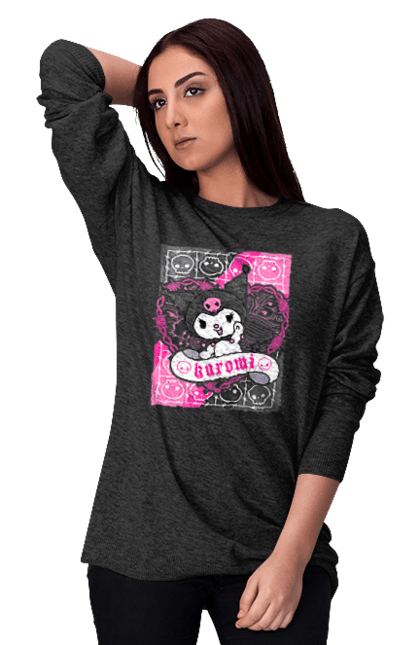 Women's sweatshirt with prints Hello Kitty Kuromi. Anime, character, hello kitty, kuromi, my melody, sanrio. 2070702