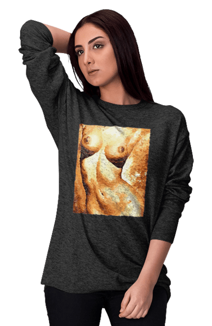 Світшот жіночий з принтом "Краса тіла". Вигини жіночого тіла, грація тіла, груди, жіноче тіло, жіночі груди, краса тіла. 2070702