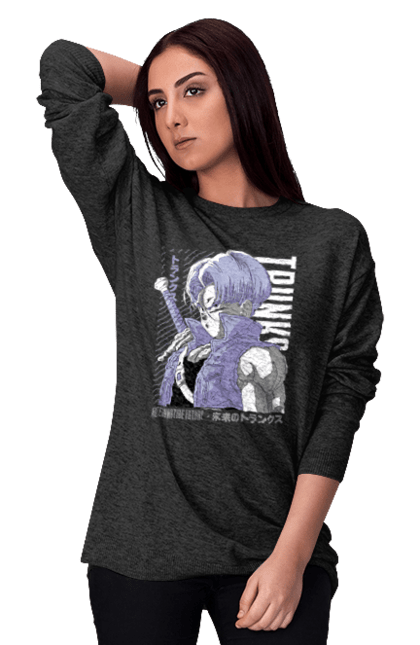Women's sweatshirt with prints Dragon Ball Trunks. Anime, dragon ball, manga, trunks, tv series. CustomPrint.market