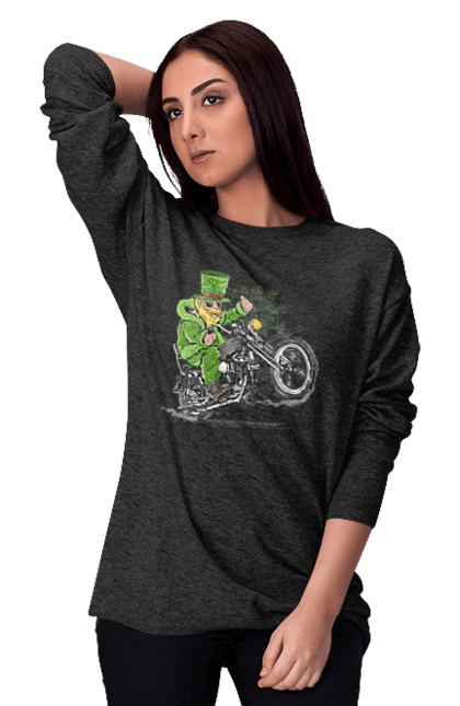 Світшот жіночий з принтом "Патрік На Мотоциклі". Мотоцикл, патрик, свято. 2070702