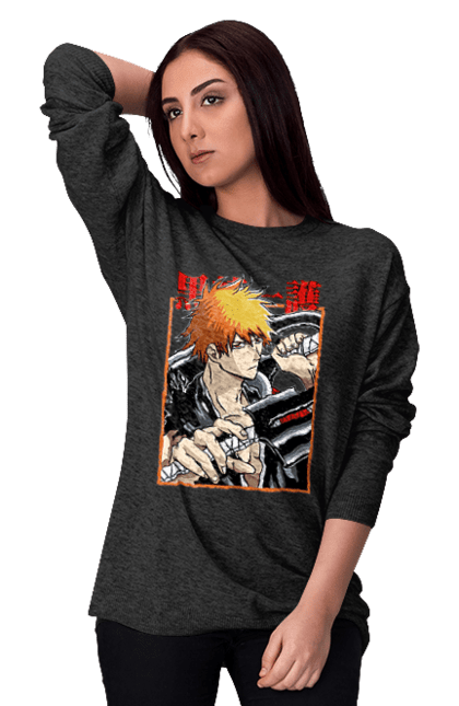 Світшот жіночий з принтом "Бліч Куросакі Ічіґо". Anime, bleach, ichigo kurosaki, manga, аніме, бліч, ічіго, куросакі ічіґо, манга. 2070702