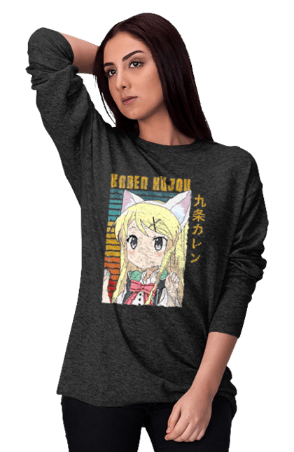 Women's sweatshirt with prints Kiniro Mosaic Karen Kujo. Anime, gold mosaic, karen, karen kujo, kiniro mosaic, kinmoza, manga. 2070702