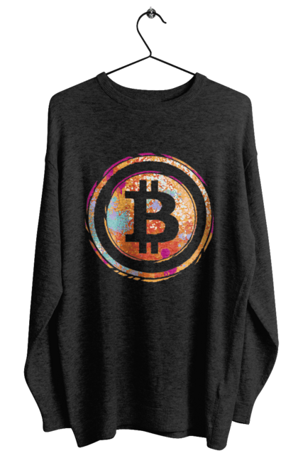 Світшот жіночий з принтом "Біткоїн". Биткоин, бінарний, біткоїн, біткойн, валюта, гроші, крипто, програміст, хакер. 2070702