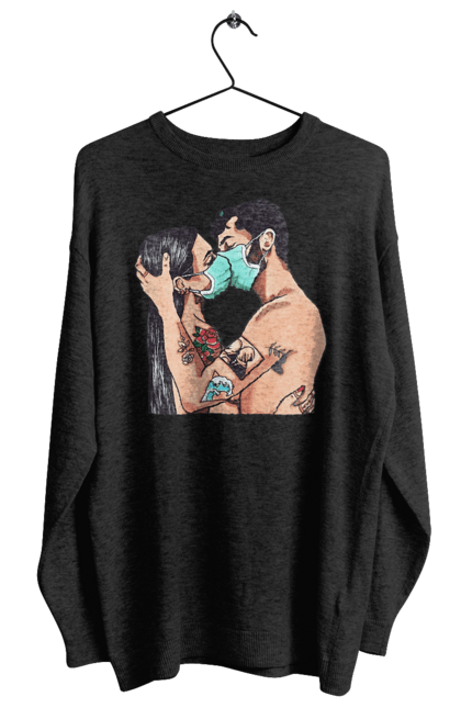 Women`s sweatshirt with prints Coronavirus Love. Coronavirus, kiss, love, mask, quarantine. 2070702