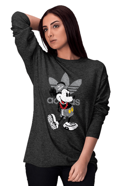 Світшот жіночий з принтом "Adidas Міккі Маус". Adidas, mickey mouse, адідас, дісней, міккі, міккі маус, мультфільм. 2070702