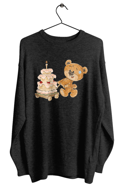 Світшот жіночий з принтом "Ведмедик з тортом". Ведмідь, день народження, медвеженок, торт. CustomPrint.market