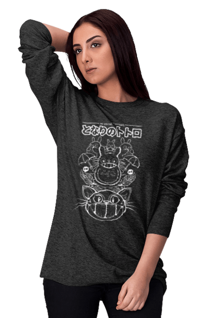 Women's sweatshirt with prints Totoro. Adventures, anime, comedy drama, fantasy, film, my neighbor totoro, tv series. 2070702