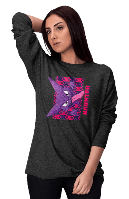 Women's sweatshirt with prints Haunter. Anime, games, haunter, nintendo, pokemon, pokemon go. 2070702