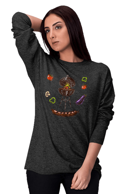Women`s sweatshirt with prints Barbecue Sausage. Barbecue, fry, grill, sausage. 2070702